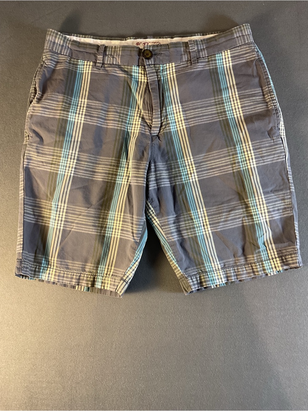 Original Penguin Men's Plaid Flat-Front Shorts - Blue, Gray, Aqua